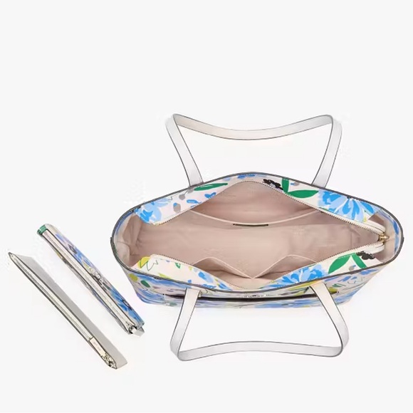 Kate Spade Floral Tote Bag Set in Blue and Cream - Picture 2 of 5